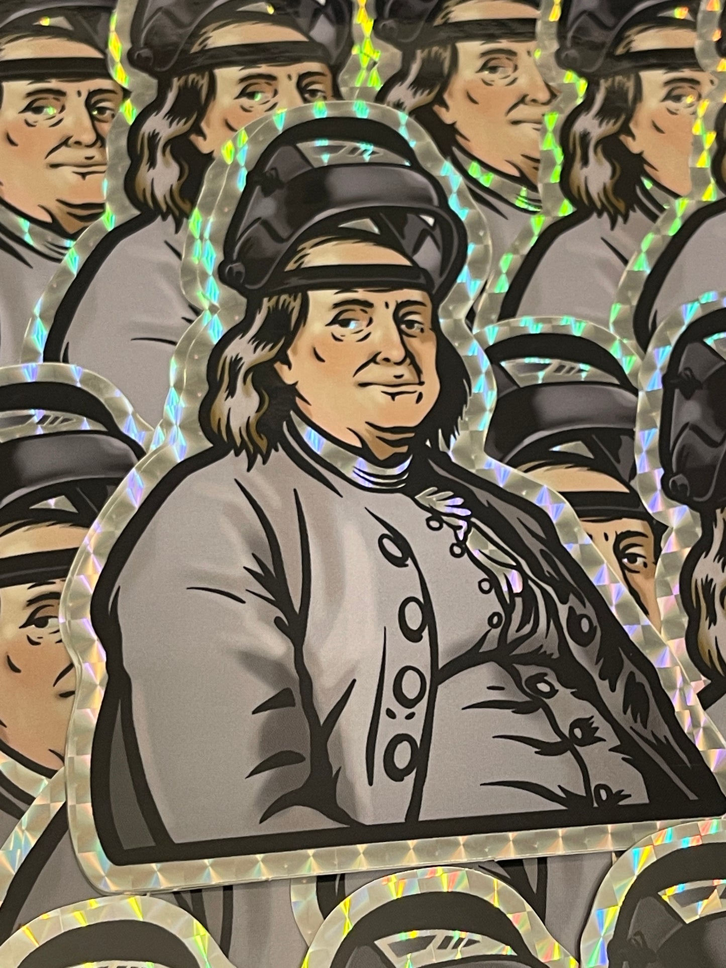 Prismatic Benjamin Franklin welding sticker