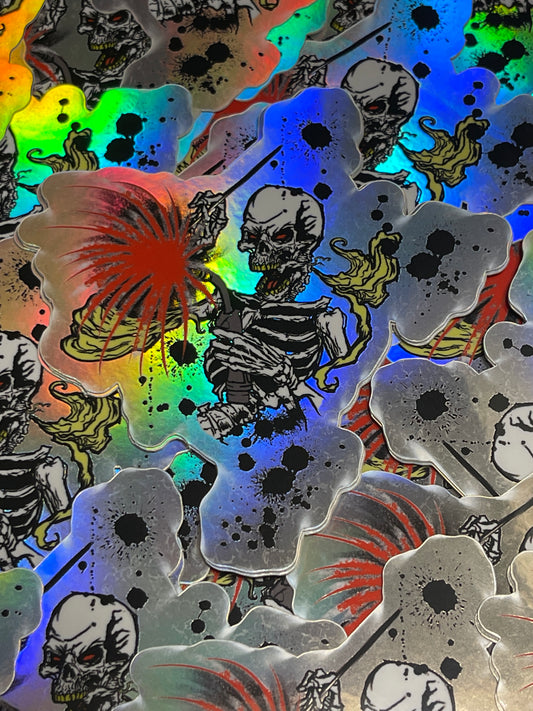 Holographic die cut skeleton welding sticker