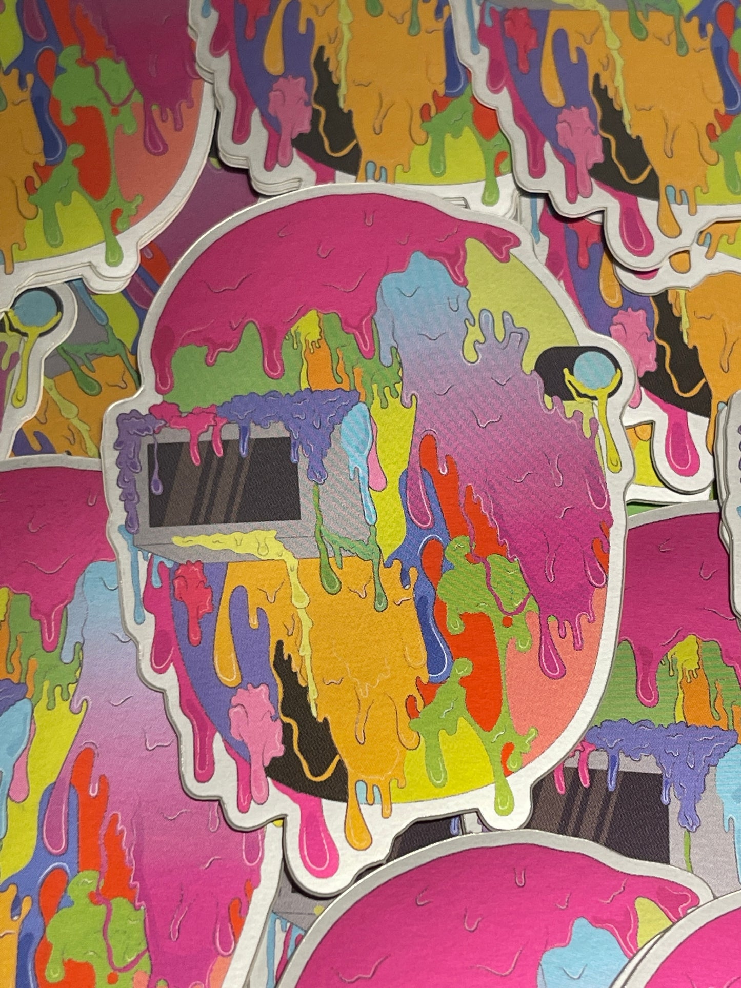 Oozing shiny welding hood sticker