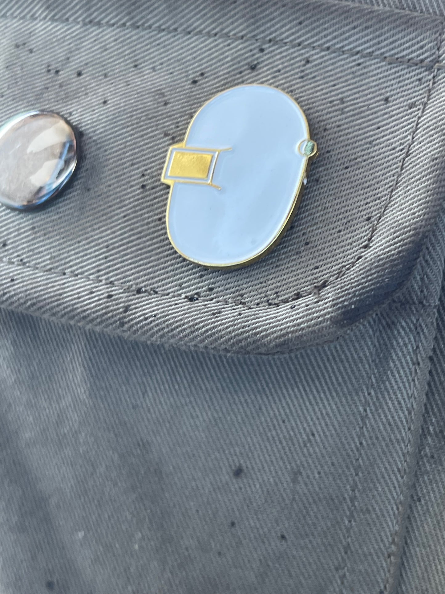 White and Gold Welding Hood Pin