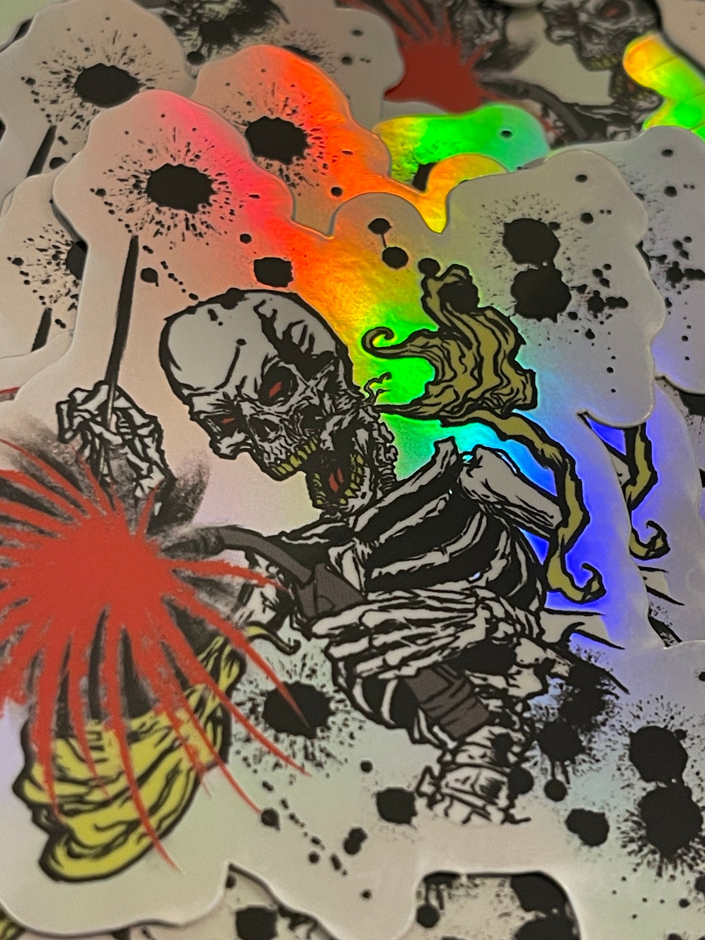 Holographic die cut skeleton welding sticker