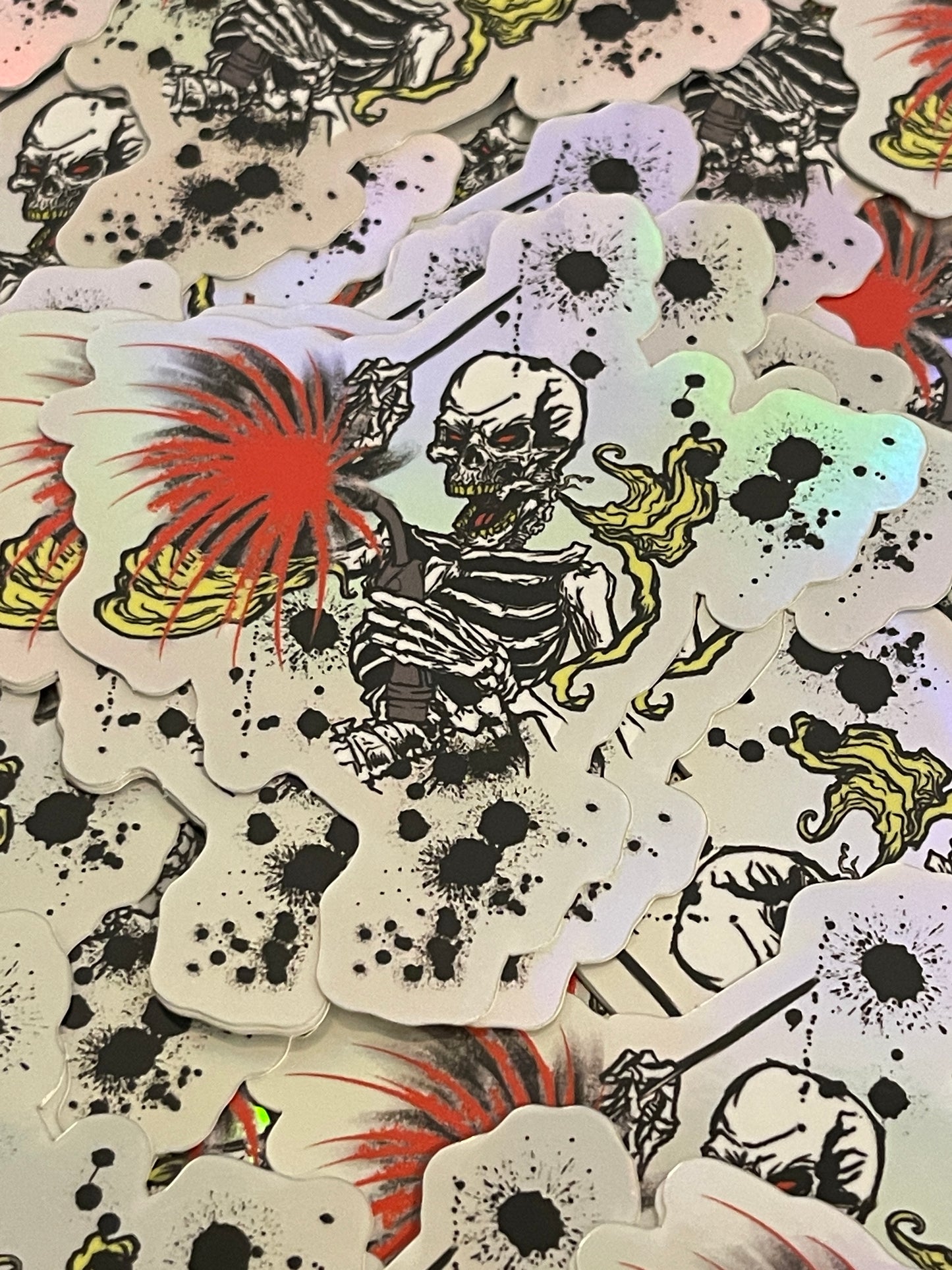 Holographic die cut skeleton welding sticker